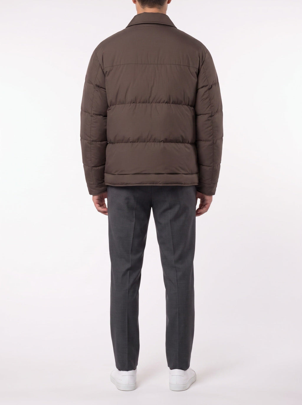 Winter-Daunenjacke mit luxuriösem Jacquard-Karomuster — Dunkelbraun