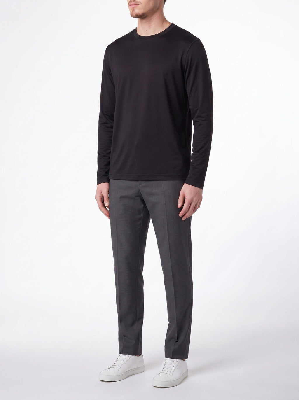 SCHWARZ → Luxuriöses Langarm-T-Shirt – Schwarz