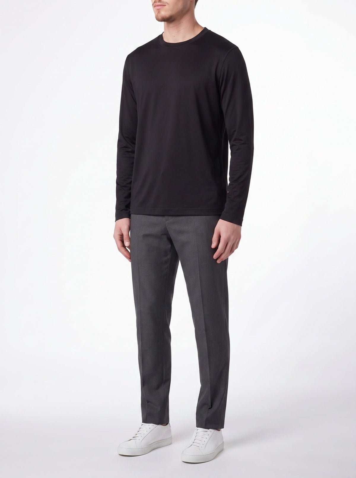 SCHWARZ → Luxuriöses Langarm-T-Shirt – Schwarz