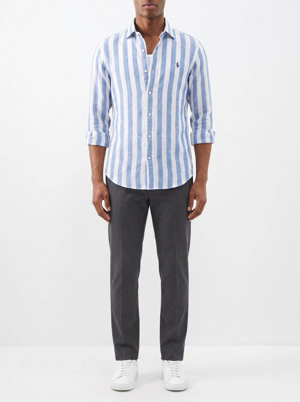 Premium gestreiftes Freizeit-Hemd — Himmelblau
