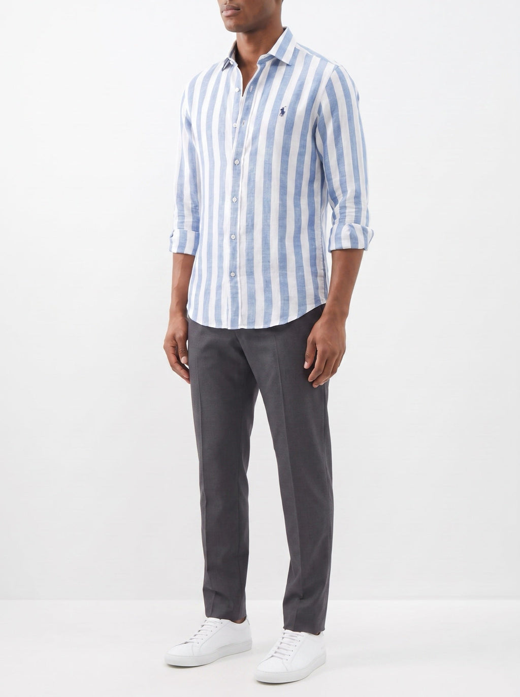 Premium gestreiftes Freizeit-Hemd — Himmelblau