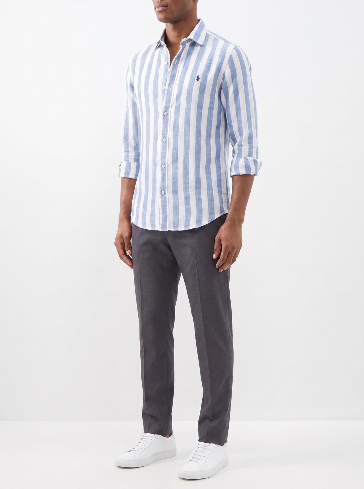 Premium gestreiftes Freizeit-Hemd — Himmelblau