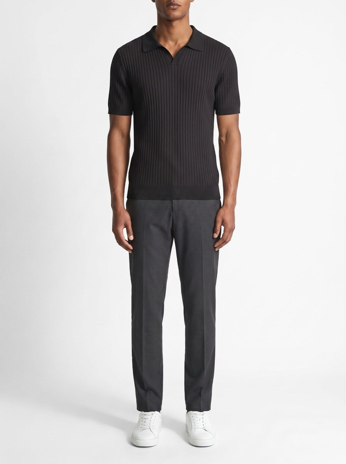 Premium geripptes Poloshirt — Schwarz