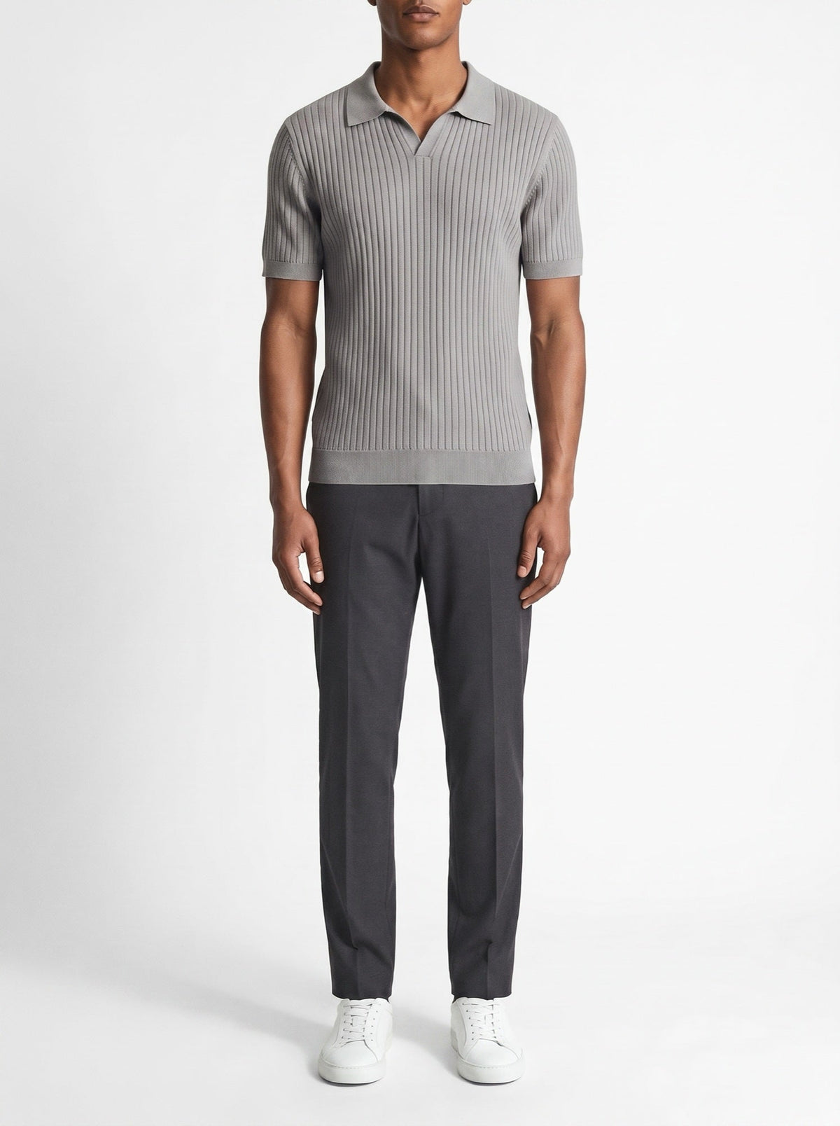 Premium geripptes Poloshirt — Grau