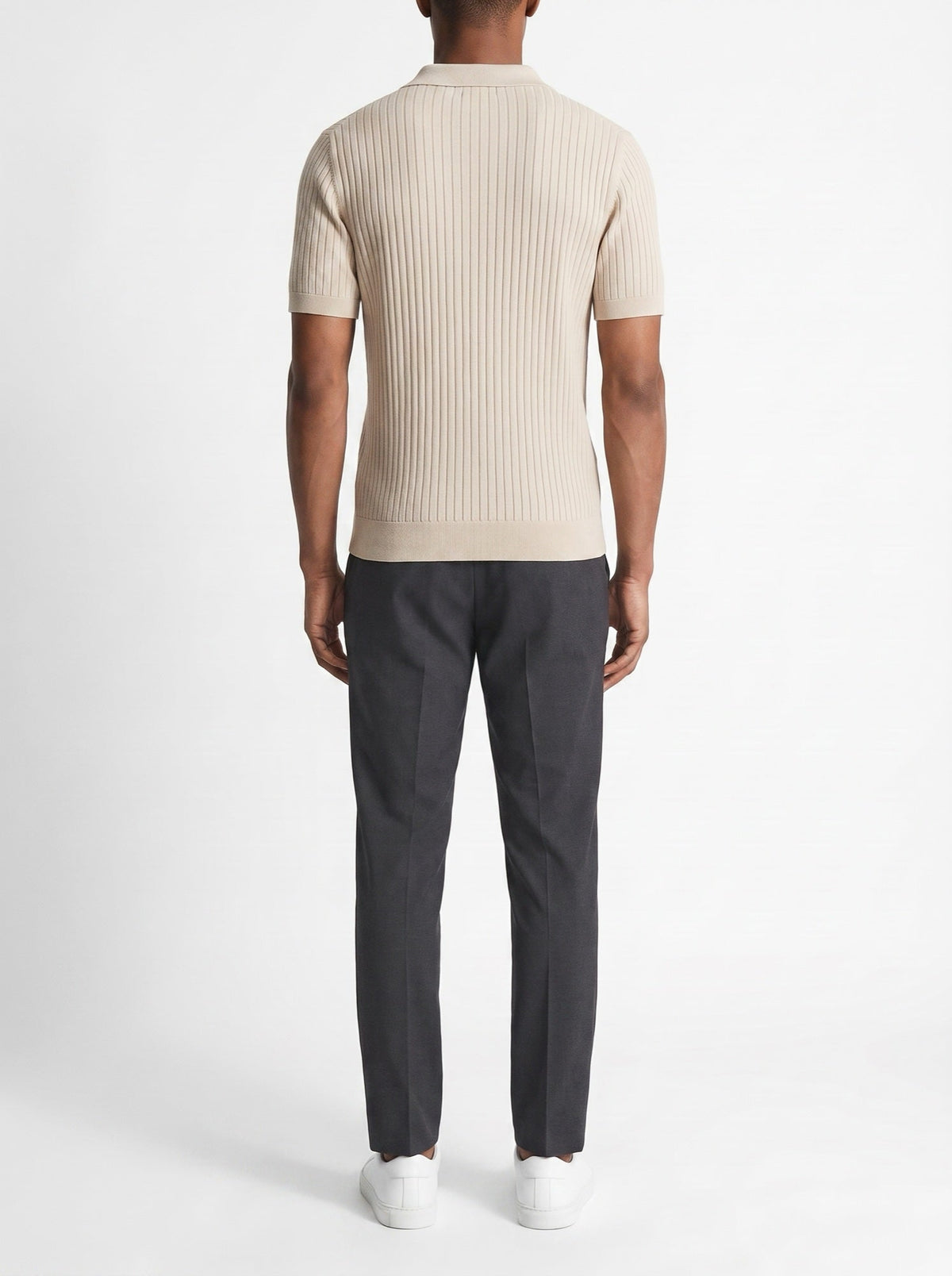 Premium geripptes Poloshirt — Beige