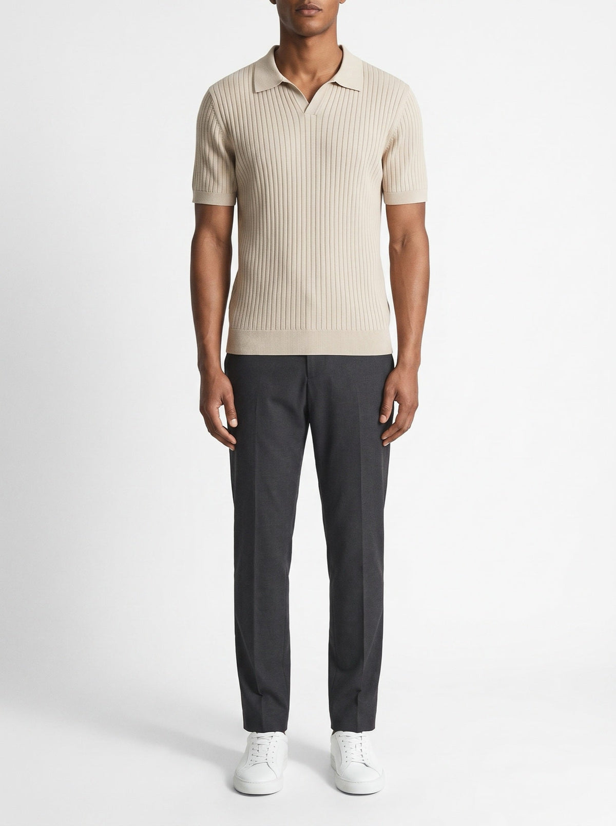 Premium geripptes Poloshirt — Beige