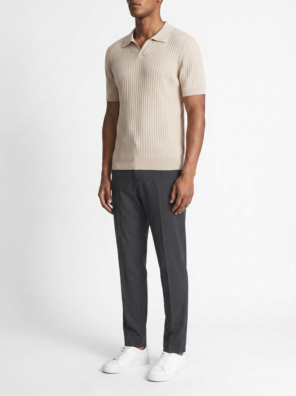 Premium geripptes Poloshirt — Beige