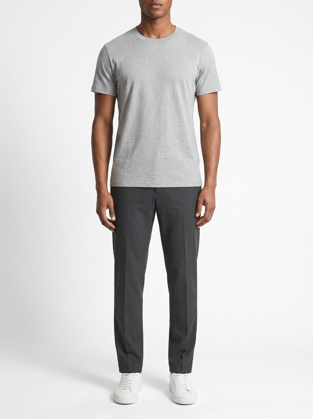 Meliertes graues Slim-Fit-T-Shirt mit Rundhalsausschnitt