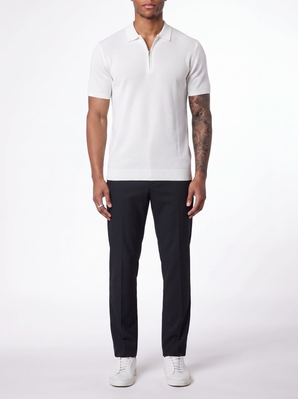 Contour Poloshirt mit Reißverschluss — Weiß