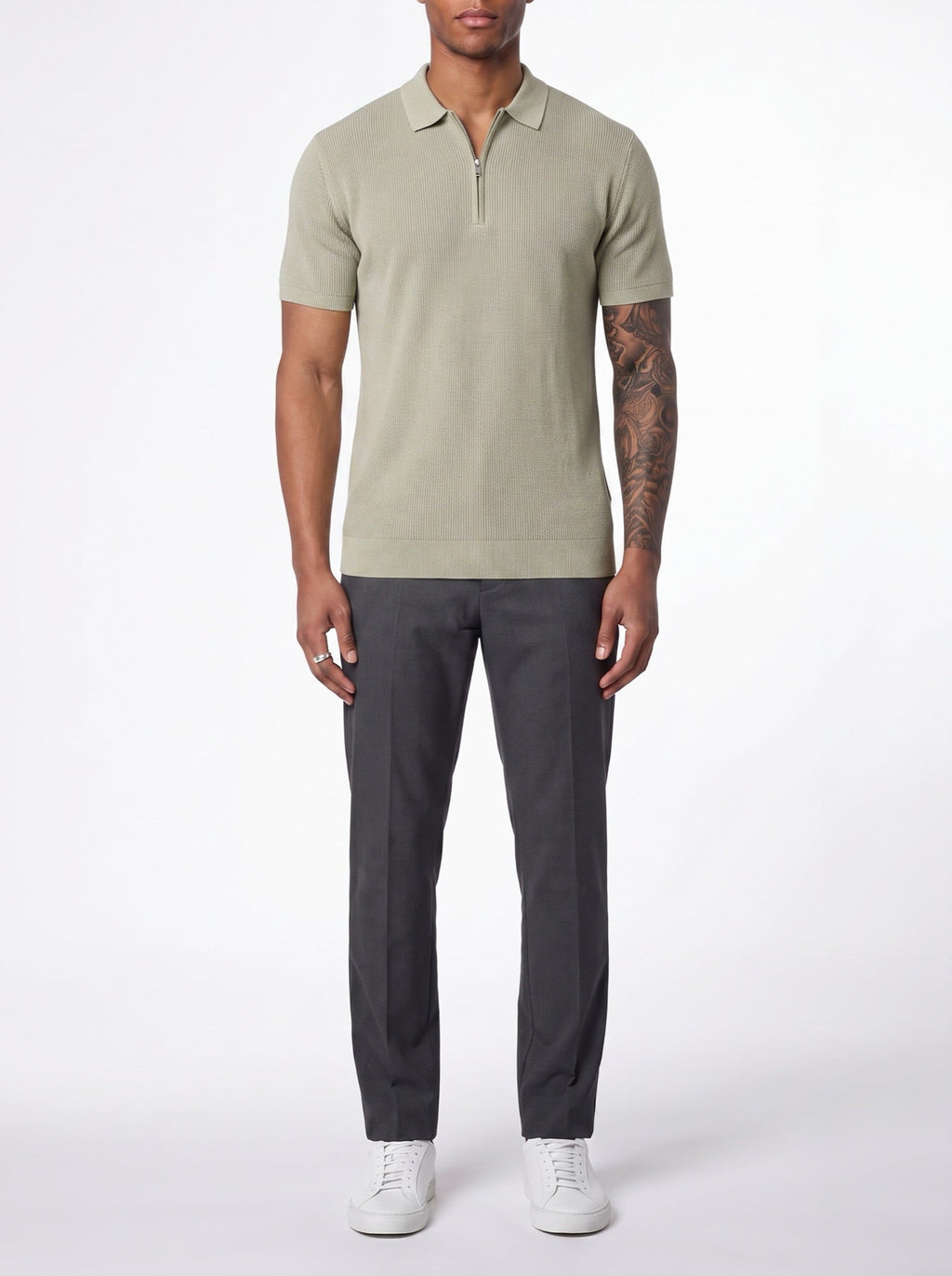 Contour Poloshirt mit Reißverschluss — Oliven