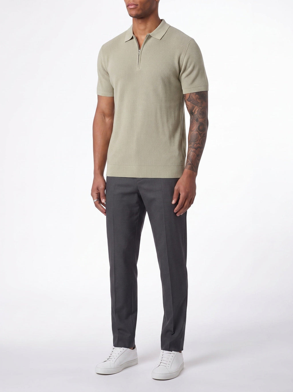 Contour Poloshirt mit Reißverschluss — Oliven