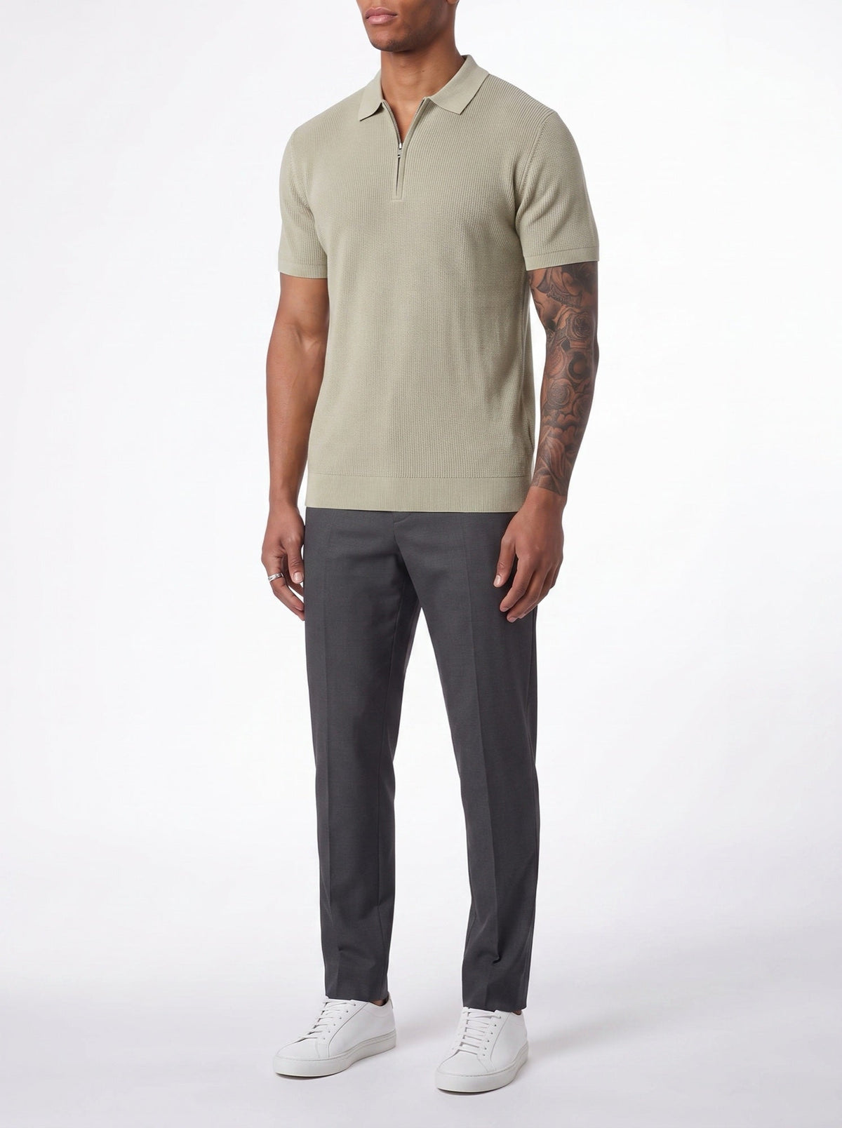Contour Poloshirt mit Reißverschluss — Oliven