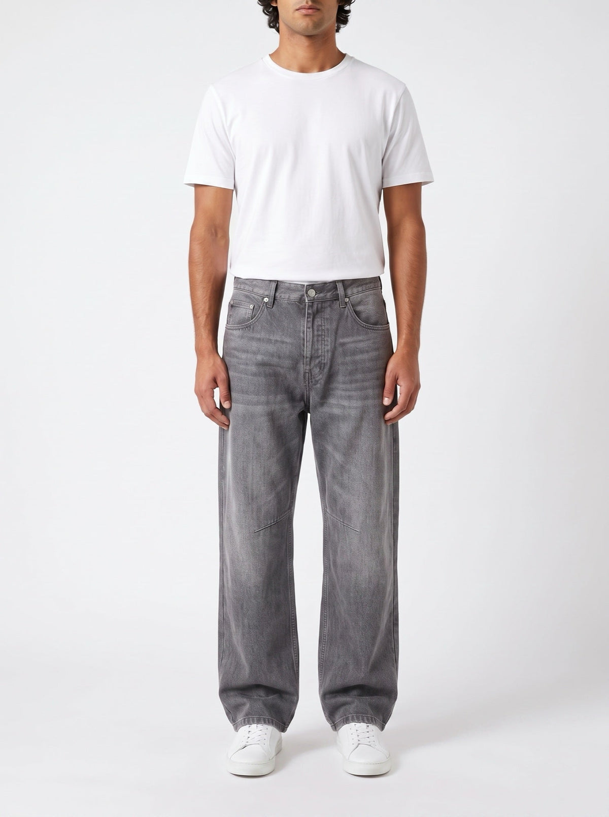 Weite Hose mit Gummibund und Jeans-Passform — Graumeliert