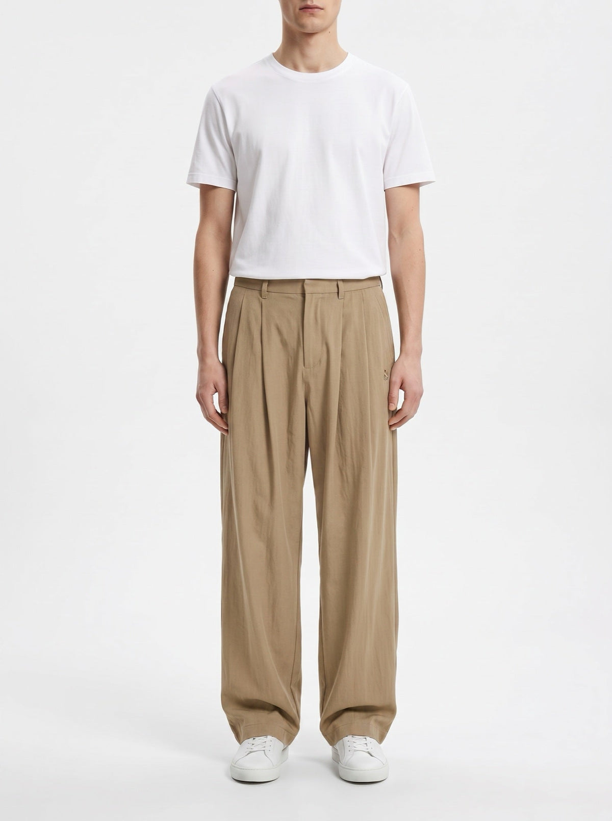 Entspannte bestickte Hose mit weitem Bein — Beige
