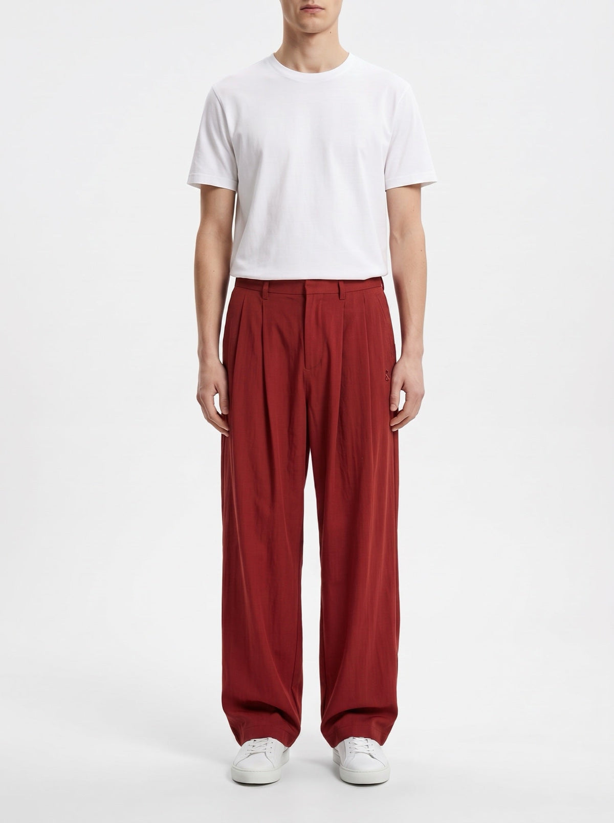 Entspannte bestickte Hose mit weitem Bein — Rot