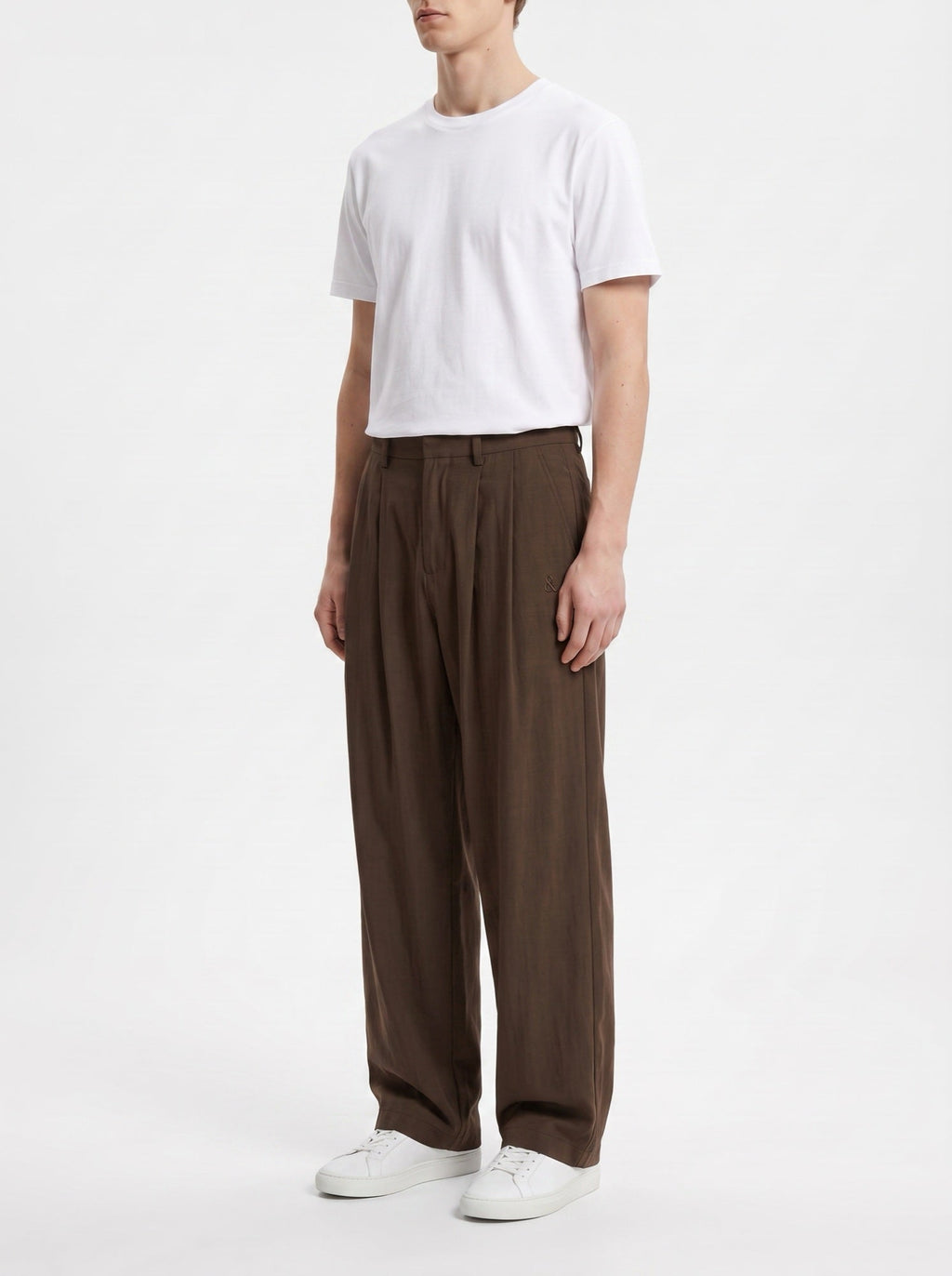 Entspannte bestickte Hose mit weitem Bein — Braun