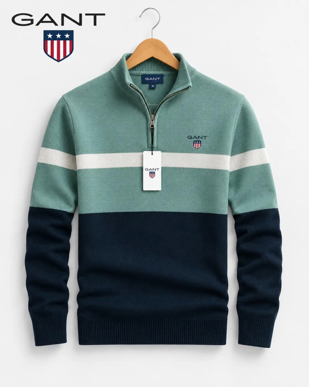 GANT® Color-Block-Winterpullover mit halbem Reißverschluss — Türkis