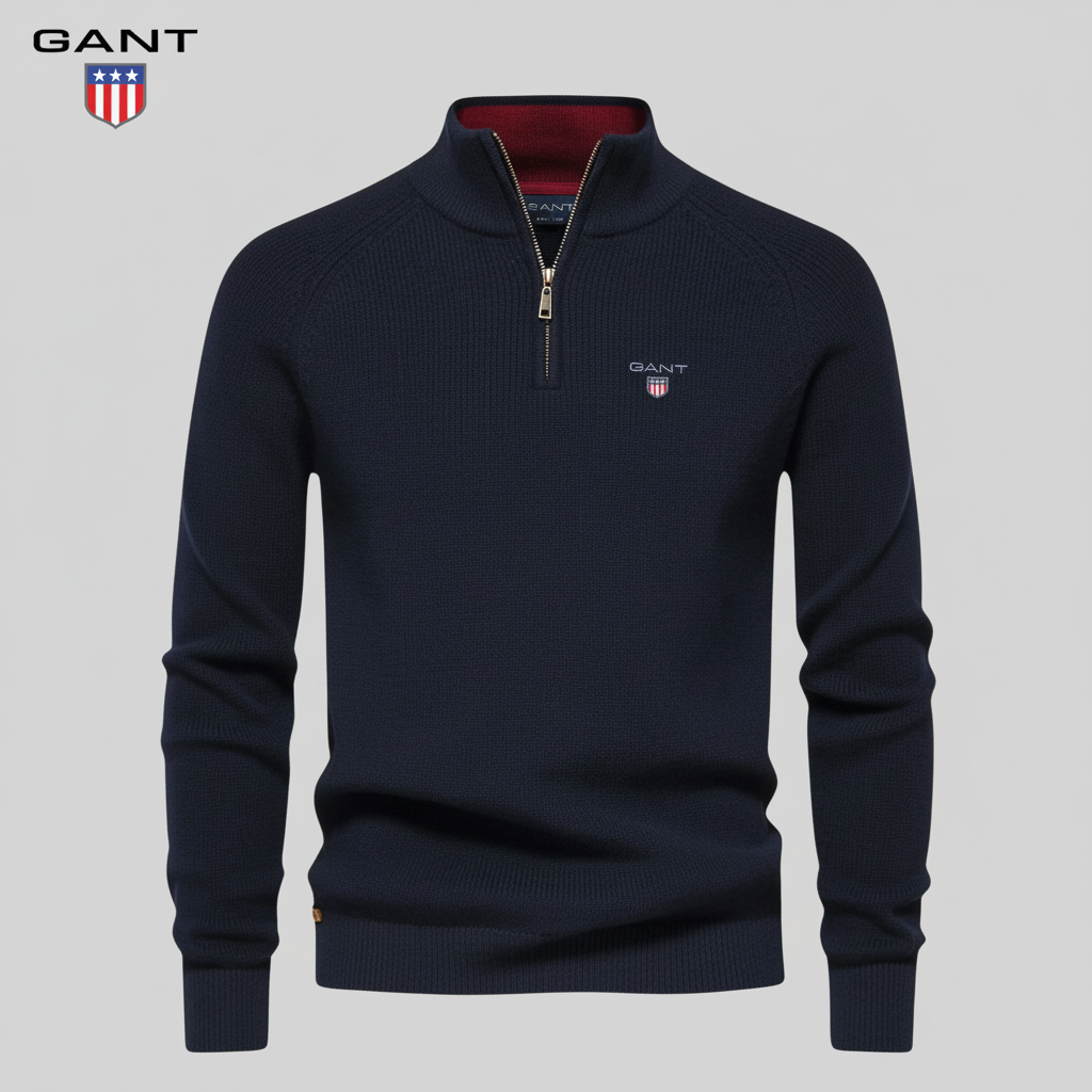 GANT® Premium Pullover mit halbem Reißverschluss — Marineblau — von vorne