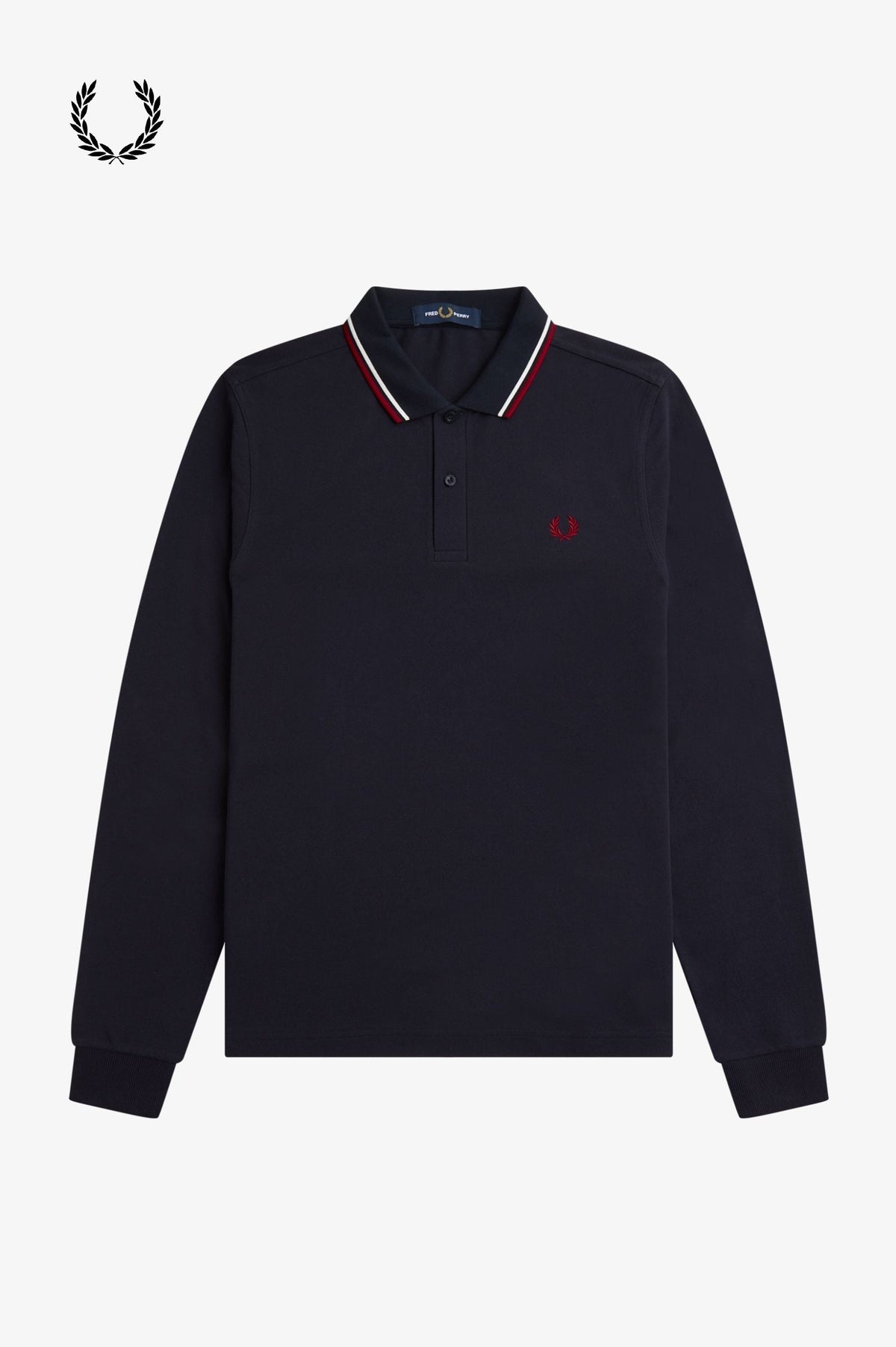 Fred Perry® Winter-Langarm-Poloshirt — Marineblau / Rot — von vorne
