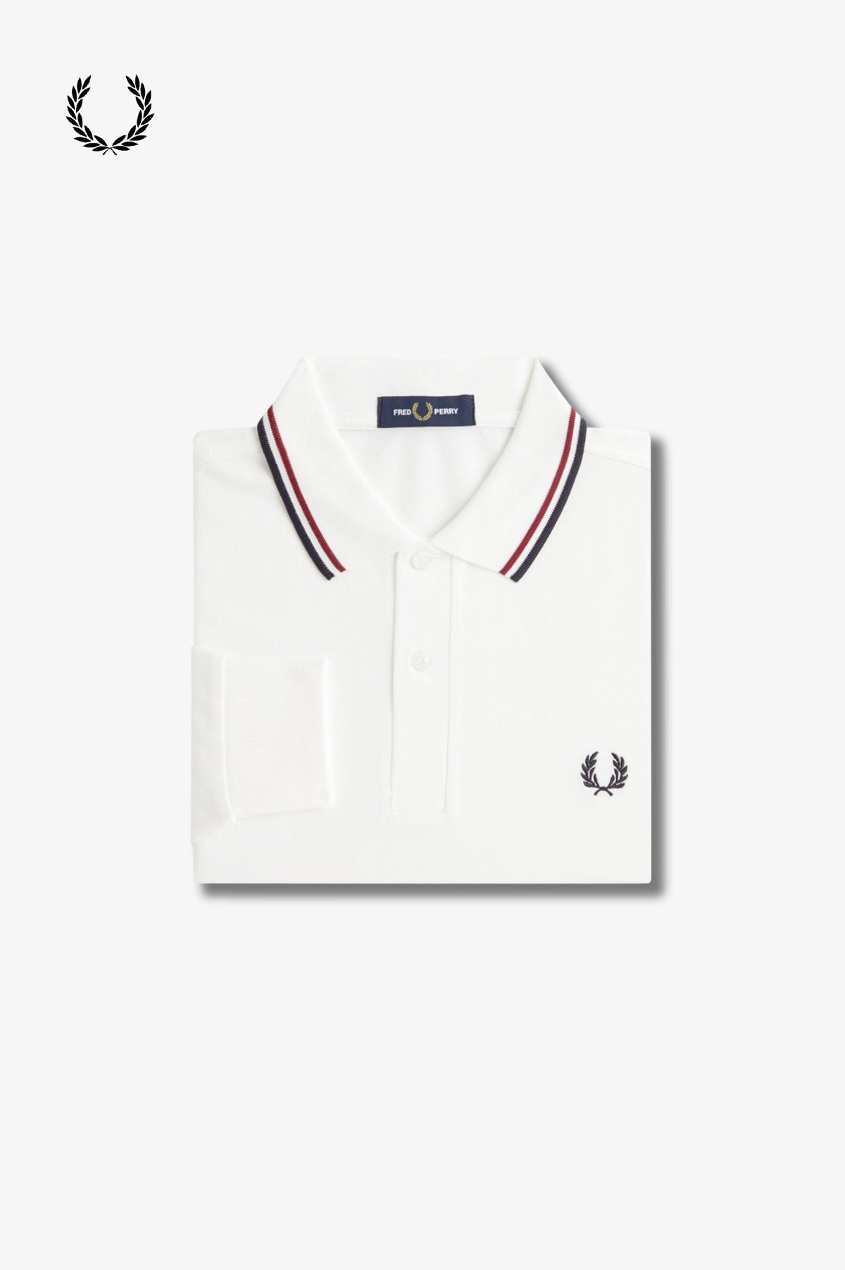 Fred Perry® Winter-Langarm-Poloshirt — Weiß — gefaltet