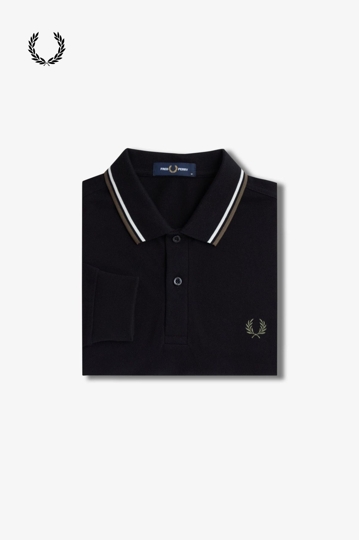 Fred Perry® Winter-Langarm-Poloshirt — Schwarz / Champagner — gefaltet