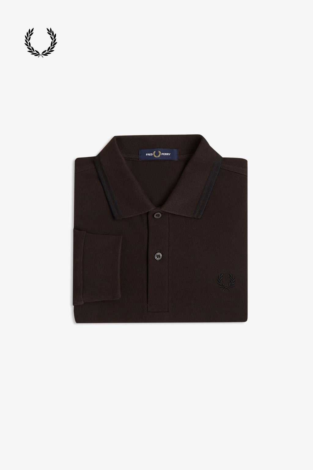 Fred Perry® Winter-Langarm-Poloshirt — Dunkelbraun — gefaltet