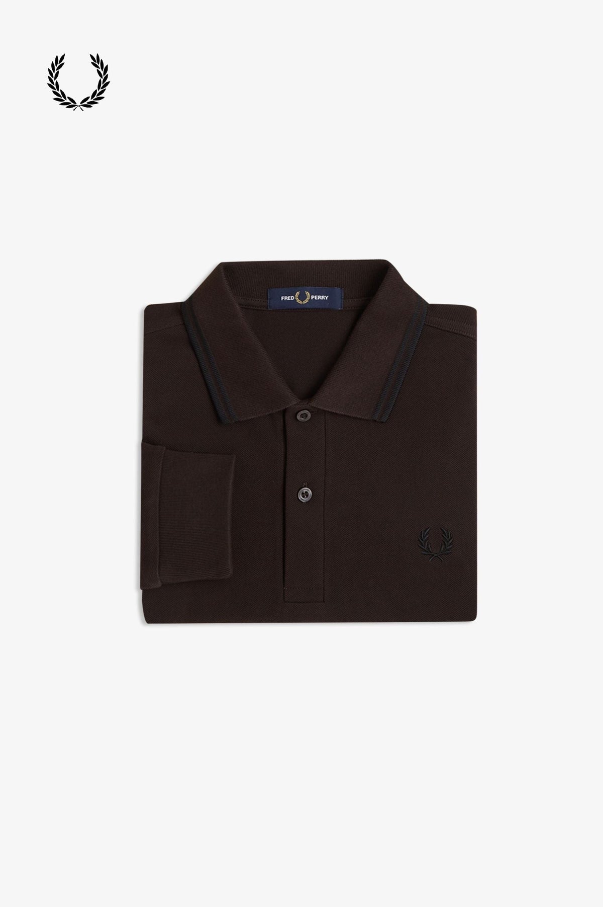 Fred Perry® Winter-Langarm-Poloshirt — Dunkelbraun — gefaltet