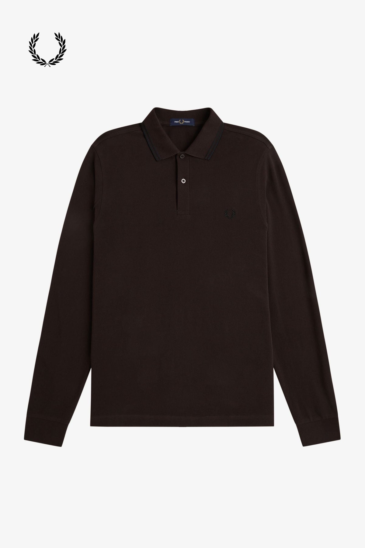 Fred Perry® Winter-Langarm-Poloshirt — Dunkelbraun — von vorne