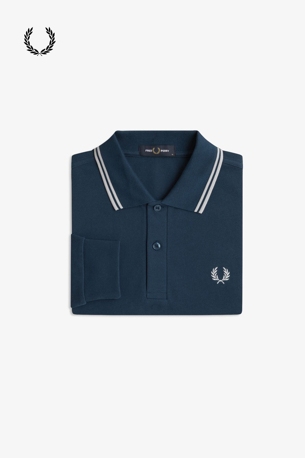 Fred Perry® Winter-Langarm-Poloshirt — Petrolblau — gefaltet