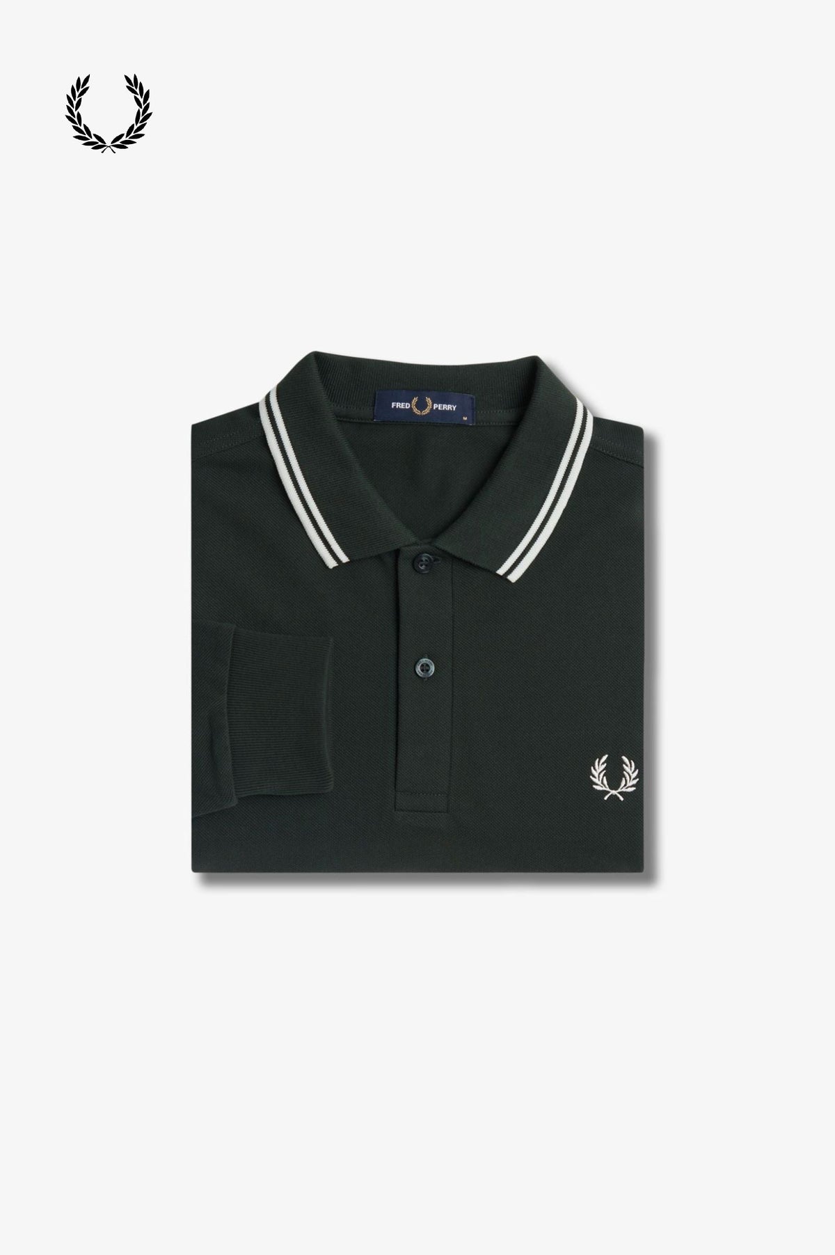 Fred Perry® Winter-Langarm-Poloshirt — Dunkelgrün — gefaltet