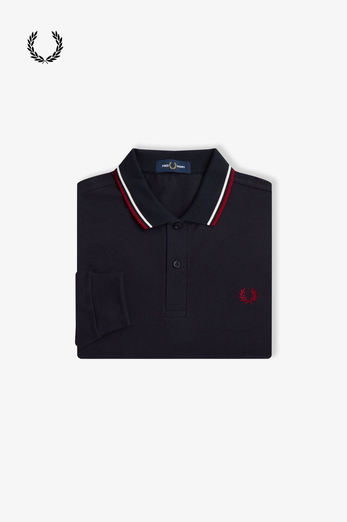 Fred Perry® Winter-Langarm-Poloshirt — Marineblau / Rot — gefaltet
